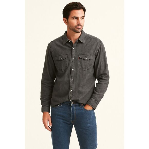 Levi's Blue Gray Aztec Pearl Snap Button Up Denim Shirt Top  Mens Size Medium - Picture 1 of 10